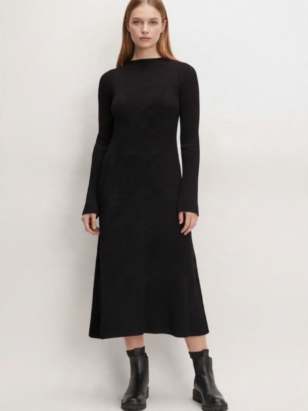 Everlane Ribbed Mock Neck Midi Dress Black S